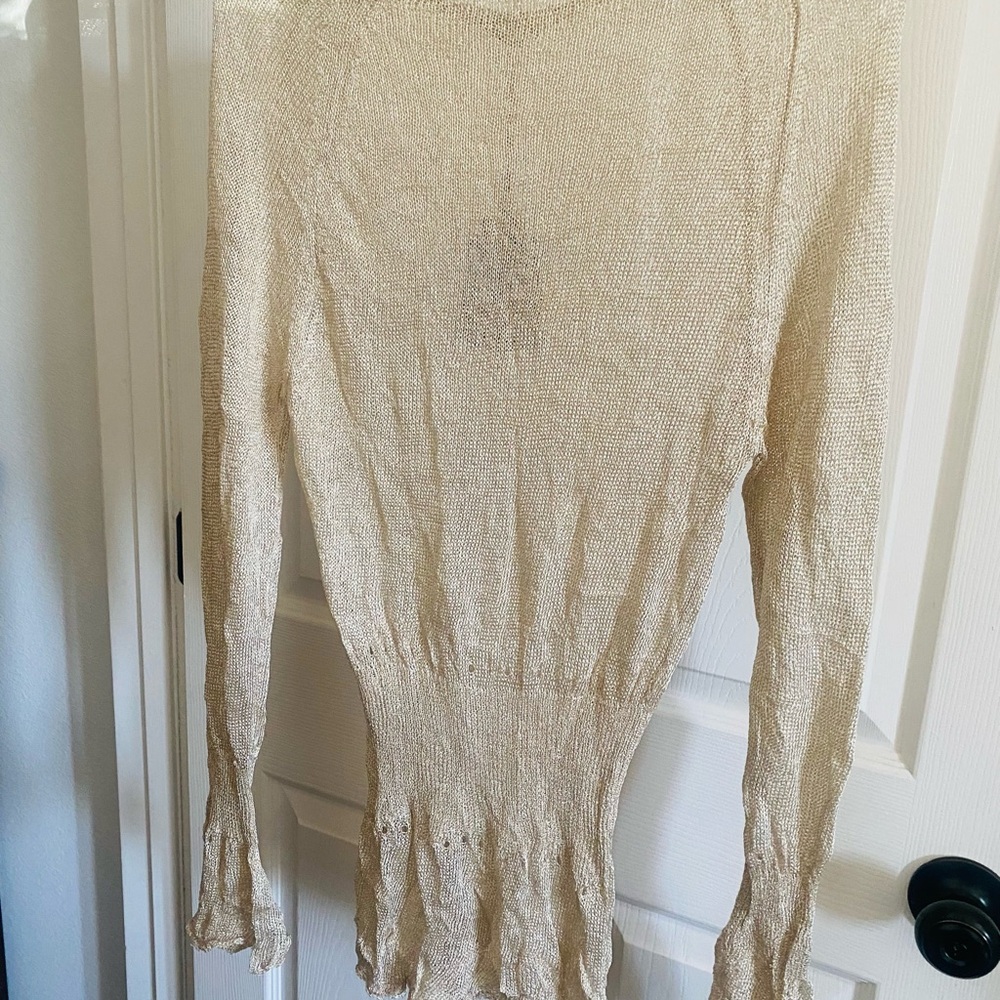 Elegant Shimmery Gold Knit Off- the-Shoulder Beach Cover-Up Sweater